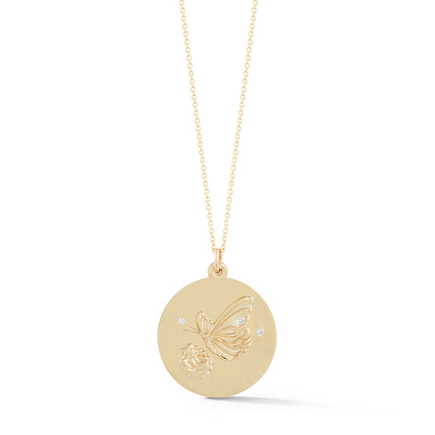 Butterfly Solid 10K Gold Charm Chain Necklace with Diamonds
